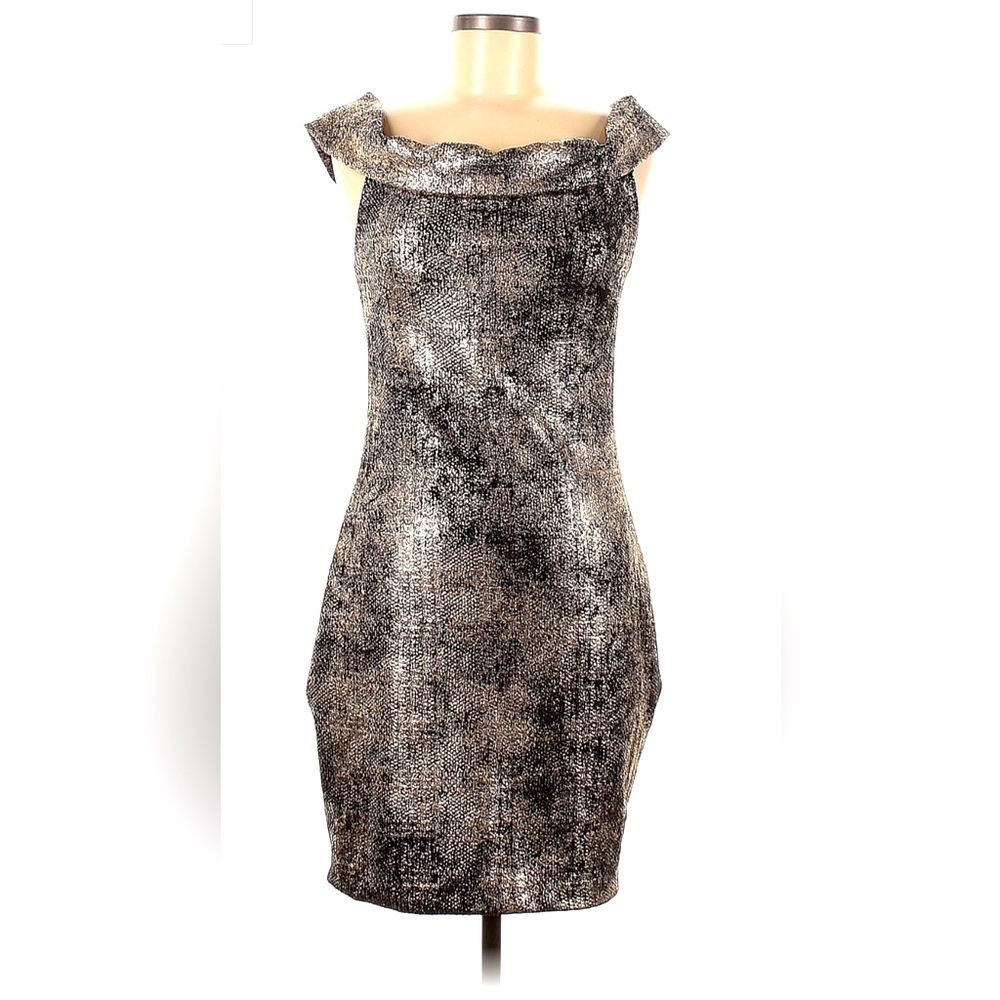 Tart Sz M Off-shoulder black and gold stretch dress. Retro Vintage look.
